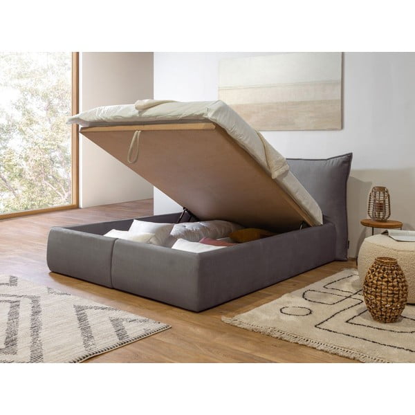 Bračni krevet presvučen tamno sivim samtom s prostorom za pohranu s podnicom 160x200 cm Jade - Bobochic Paris-image-4