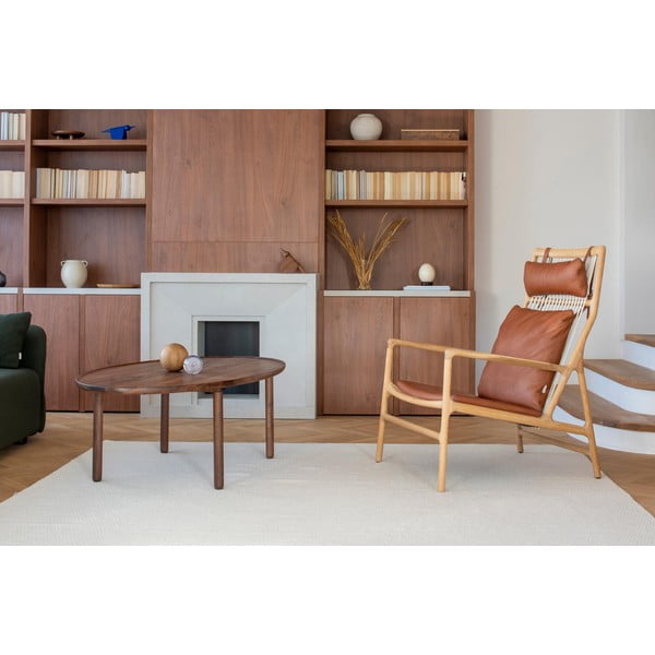 Fotelja s konstrukcijom od hrasta i sjedalom od konjak smeđe bivolje kože Gazzda Dedo-image-1