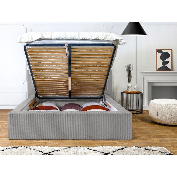 Svijetlo sivi tapecirani bračni krevet s prostorom za odlaganje s podnicom 160x200 cm Nihad – Bobochic Paris-image-4