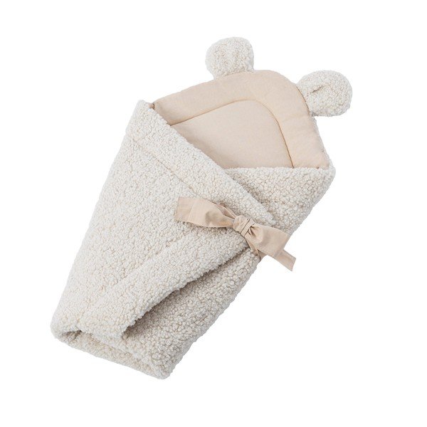 Krem pokrivač za povijanje od sherpa flisa 35x65 cm – Meowbaby-image-2