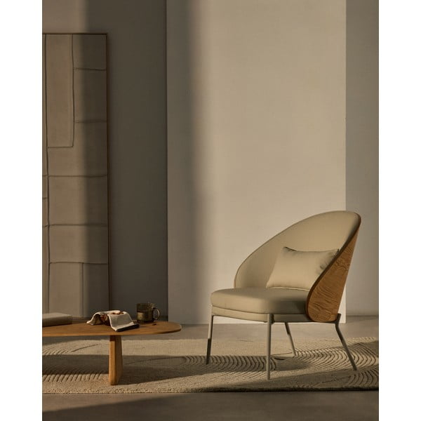 Bež fotelja od imitacije kože Eamy – Kave Home-image-1