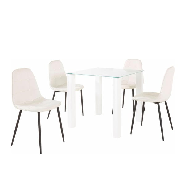 Set za blagovaonski stol i 4 bijele Støraa Dante stolice, dužina stola 80 cm