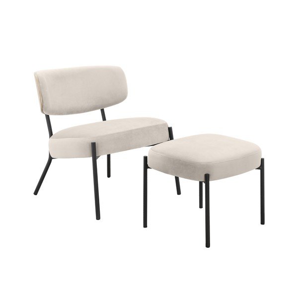 Krem baršunasti fotelja s naslonjačem za noge Jerry – Støraa