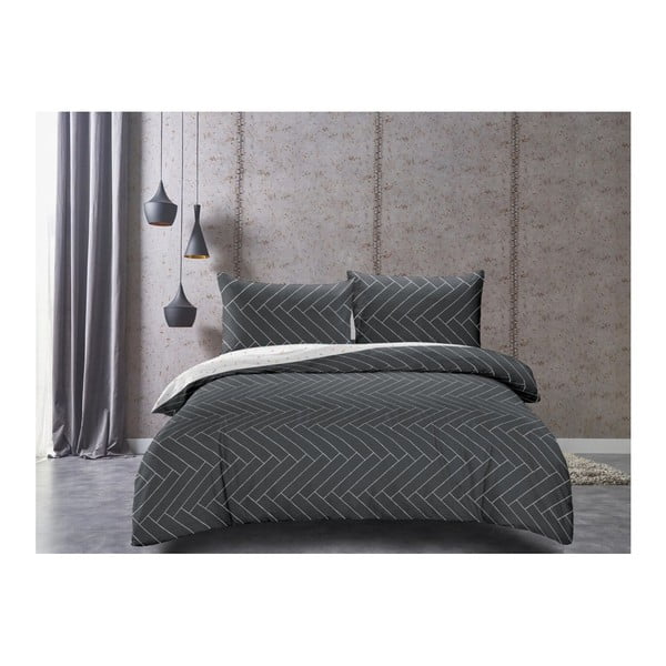 Sivo-bijela dvostrana pamučna satenska presvlaka DecoKing Panels, 155 x 200 cm-image-2