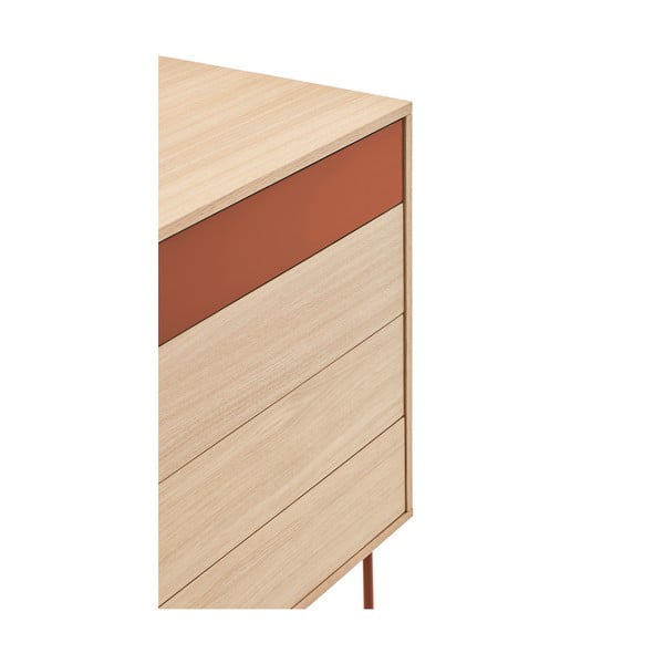 Ciglasto crvena komoda s hrastovim furnirom s ladicama Teulat Yoko-image-4
