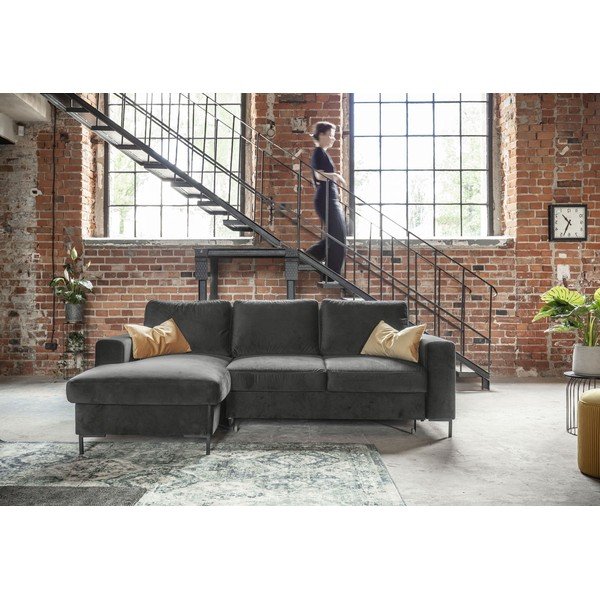 Tamnosiva baršunasta kutna garnitura Miuform Lofty Lilly, lijevi kut-image-4