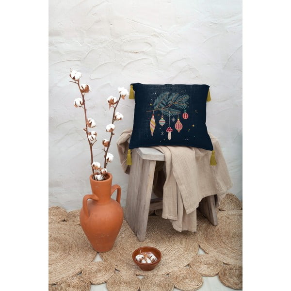 Tamnoplavi jastuk od mješavine lana Really Nice Things Christmas Ornaments, 45 x 45 cm-image-1