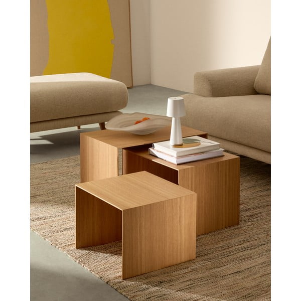 Pomoćni stolići u setu 3 kom u dekoru hrasta 40x60 cm Litto – Kave Home-image-1