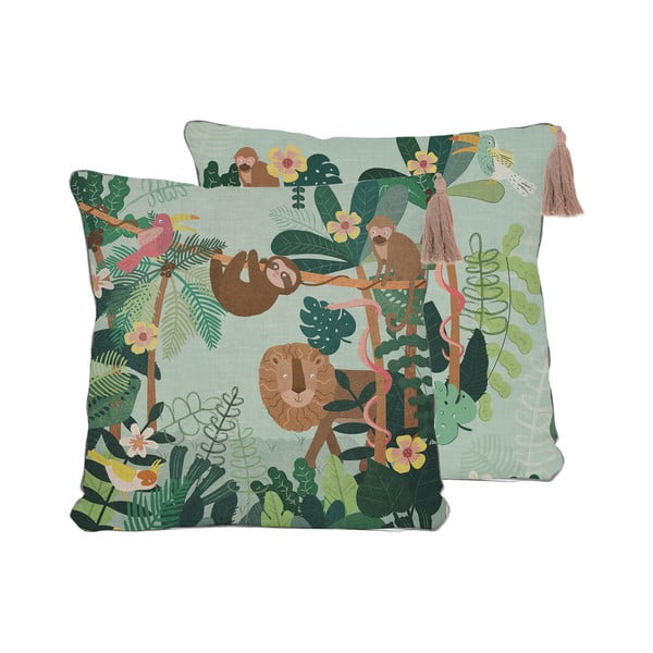 Zeleni jastuk od mješavine lana Little Nice Things Jungle Friends, 45 x 45 cm