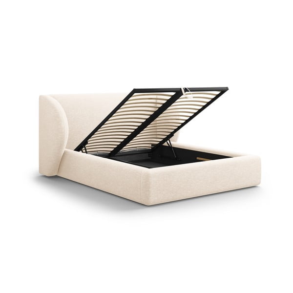 Krem tapecirani bračni krevet s prostorom za odlaganje s podnicom 160x200 cm Miley – Micadoni -image-3