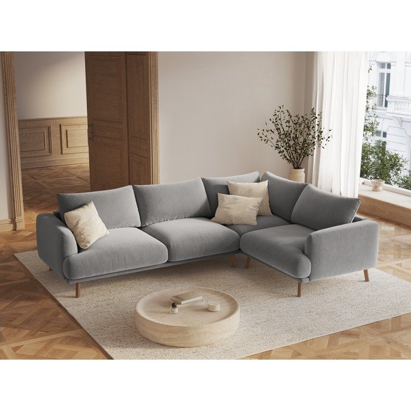 Siva baršunasta kutna garnitura (s desnim kutom/u obliku slova L) Naomi – Micadoni -image-1