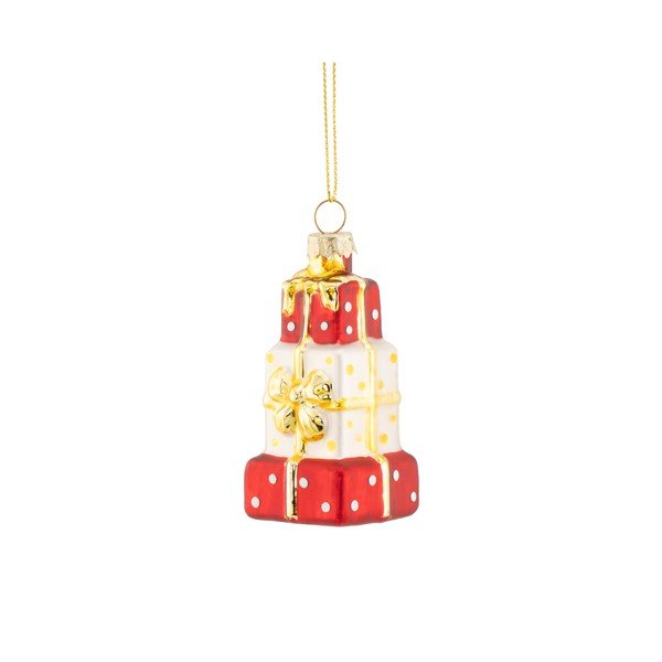 Stakleni ukas za božićno drvce 4 cm Stack of Presents – Sass & Belle