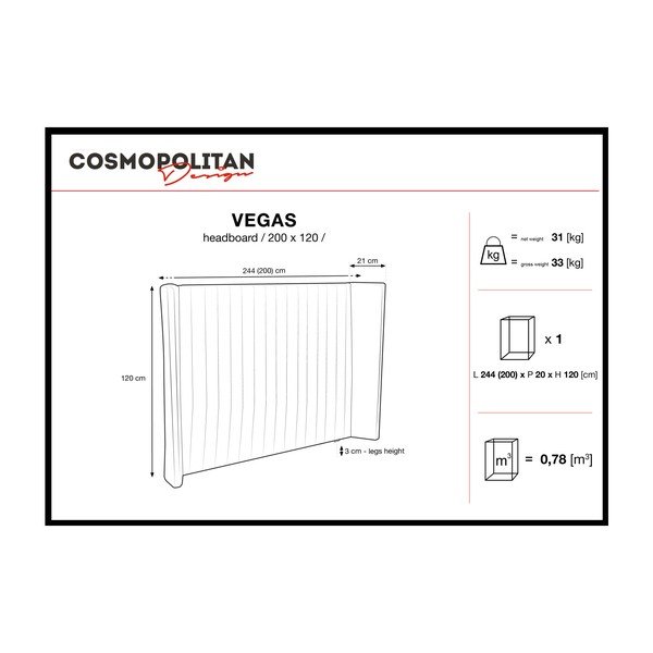 Pastelno plavo uzglavlje Cosmopolitan Design Vegas, 200 x 120 cm-image-4