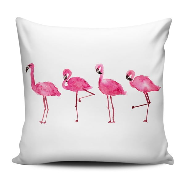 Ružičasti i bijeli jastuk Home de Bleu Painted Flamingos, 43 x 43 cm