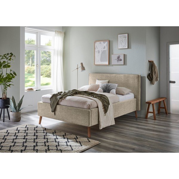 Bež tapecirani bračni krevet s prostorom za odlaganje s podnicom 140x200 cm Riva – Meise Möbel-image-1