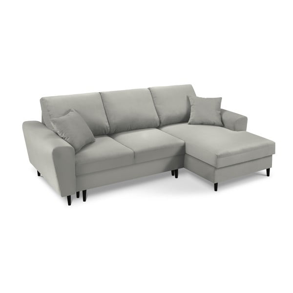 Svijetlo siva sklopiva/s prostorom za odlaganje kutna garnitura od samta (s desnim kutom/s ležaljkom) Kyoto – Cosmopolitan Design-image-1