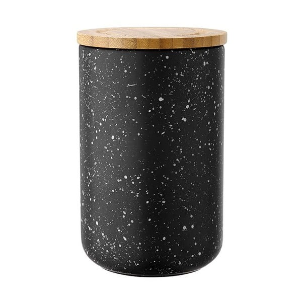 Crna keramička staklenka s poklopcem od bambusa Ladelle Speckle, visina 17 cm