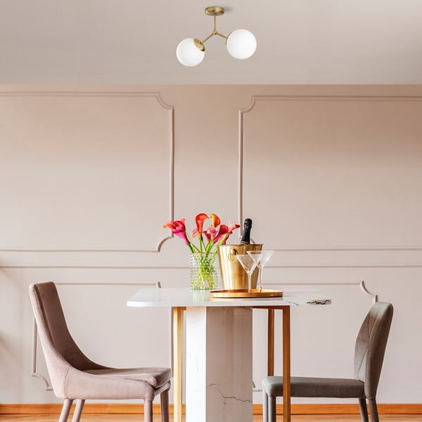 Bijela/mjedena stropna svjetiljka sa staklenim sjenilom 15x44 cm Damar – Opviq lights-image-1