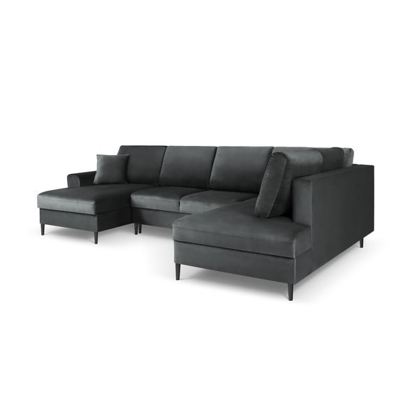 Tamno siva baršunasti sklopiva/s prostorom za odlaganje kutna garnitura (s desnim kutom/u obliku slova "U") Kyoto – Cosmopolitan Design-image-3