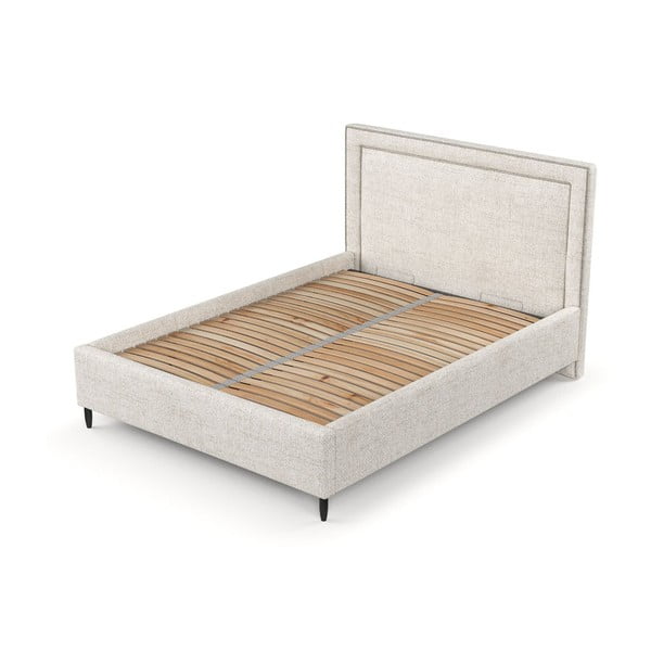 Krem tapecirani bračni krevet s prostorom za pohranu s podnicom 160x200 cm Baleine – Maison de Rêve-image-4