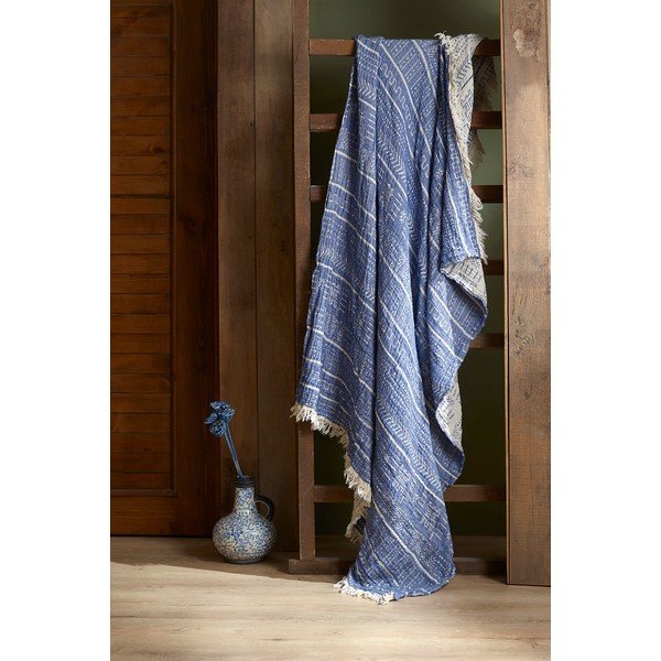 Prekrivač od plavog muslina za bračni krevet 220x240 cm Etno - Mijolnir-image-2