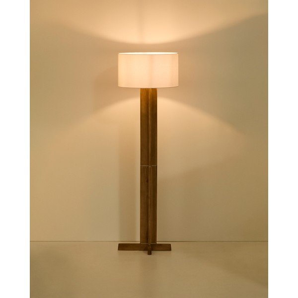 Bijela/smeđa stojeća svjetiljka s tekstilnim sjenilom (visina 150,5 cm) Niani – Kave Home-image-1