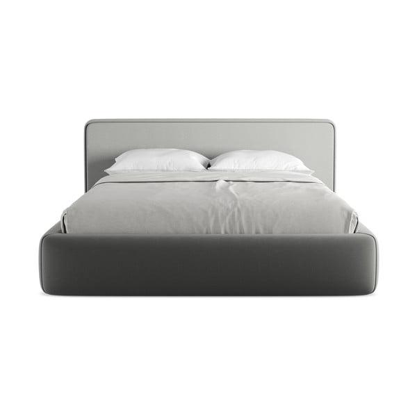 Sivi tapecirani bračni krevet s prostorom za odlaganje s podnicom 160x200 cm Kiana – Makamii-image-4