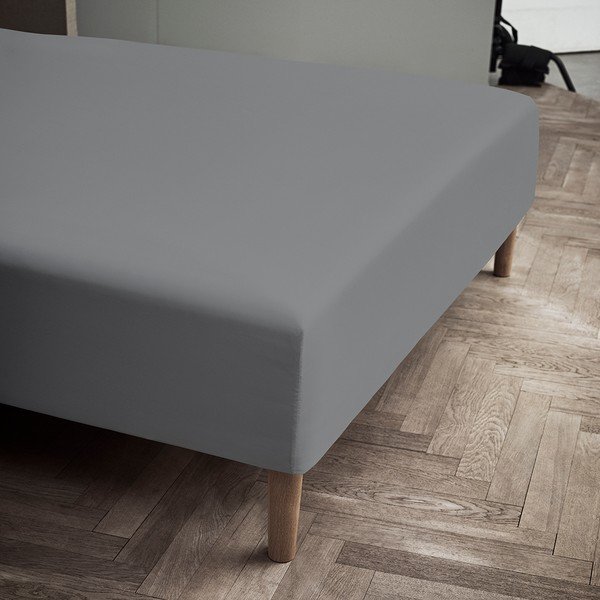 Siva plahta s gumom od pamučnog perkala 90x200 cm Percale – JUNA-image-1