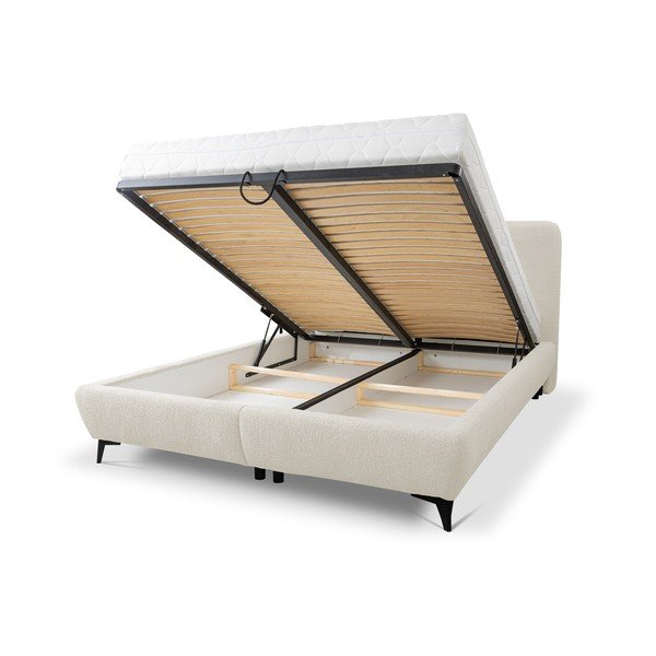 Bež tapecirani bračni krevet s prostorom za pohranu s podnicom 140x200 cm Makapu – Makamii-image-1