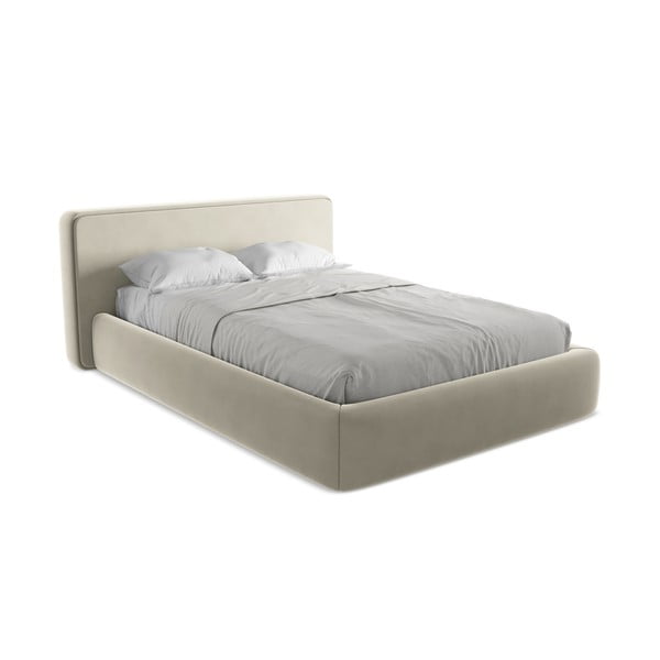 Krem tapecirani bračni krevet s prostorom za odlaganje s podnicom 180x200 cm Kiana – Makamii-image-2
