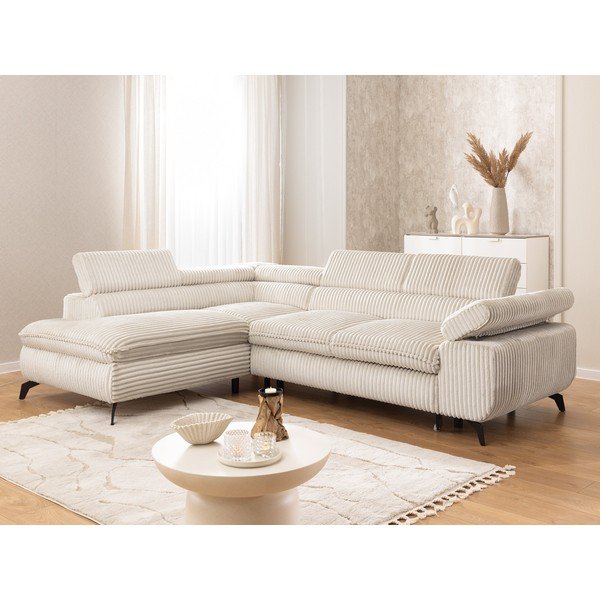 Krem kutna garnitura od samta (s lijevim kutom/u obliku slova L) Marbeya  – Ropez-image-1