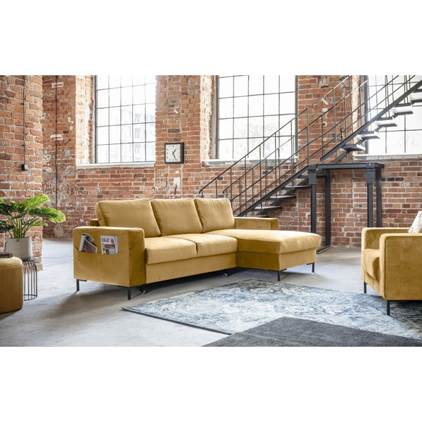 Žuta baršunasta kutna garnitura Miuform Lofty Lilly, desni kut-image-3