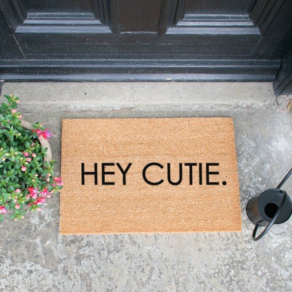 Crni otirač od prirodnih kokosovih vlakana Artsy Doormats Hey Cutie, 40 x 60 cm-image-1