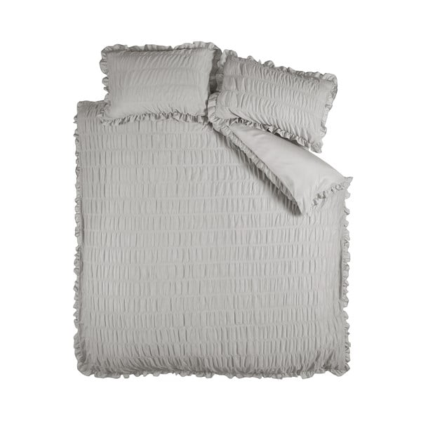 Siva posteljina za bračni krevet od krepa 200x200 cm Seersucker Frill – Catherine Lansfield
