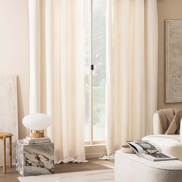 Krem zavjesa od boucle tkanine 140x260 cm Winona – douceur d'intérieur-image-1