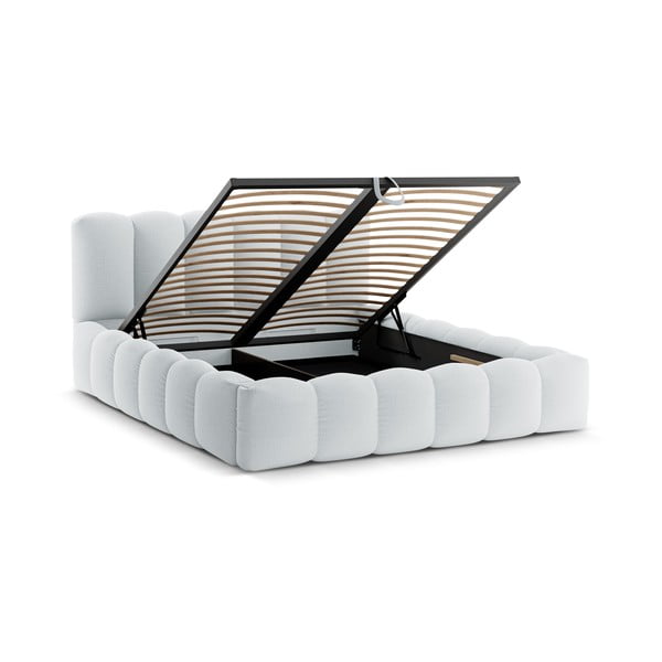 Svijetlo sivi tapecirani bračni krevet s prostorom za pohranu s podnicom 160x200 cm Lupine – Micadoni -image-2