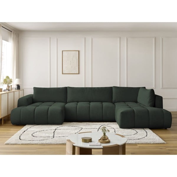 Zelena sklopiva/s prostorom za odlaganje kutna garnitura (s desnim kutom/u obliku slova "U") Fuji – Bobochic Paris-image-1