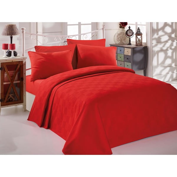 Set crvenih pamučnih prekrivača, plahti i jastučnice za bračni krevet EnLora Home InColor Red, 160 x 235 cm