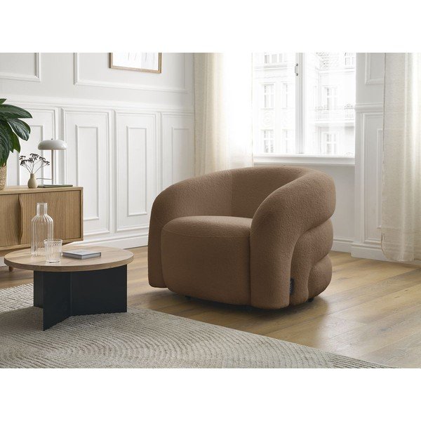 Smeđa okretna fotelja od bouclé tkanine Elina – Bobochic Paris-image-1