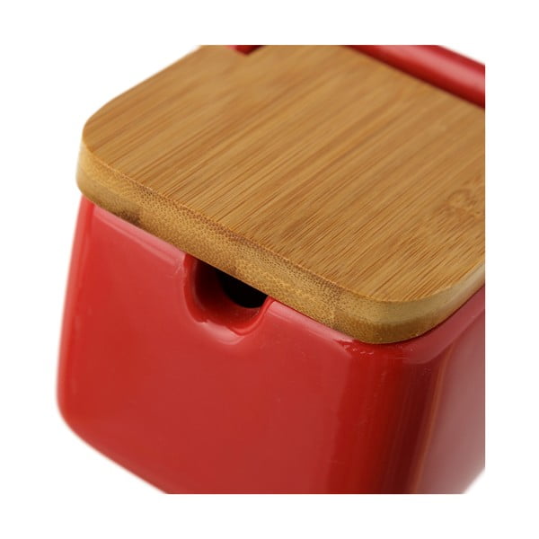 Crvena zemljana posuda za sol s poklopcem od bambusa Casa Selección, 250 ml-image-3