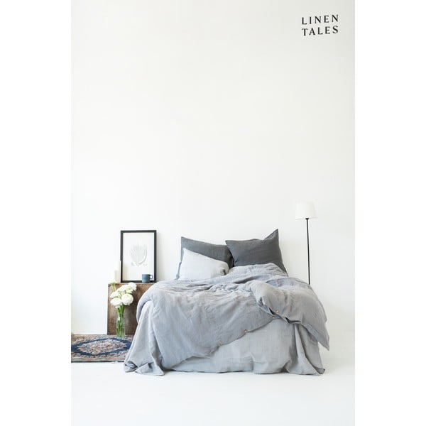 Svijetlo siva lanena plahta s gumom 140x200 cm Light Grey – Linen Tales-image-1