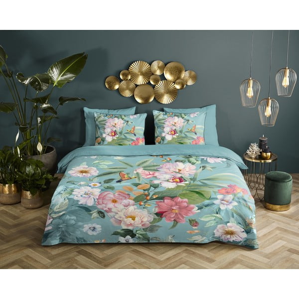 Plava posteljina za krevet za jednu osobu/za produženi krevet od pamučnog satena 140x220 cm Fungi – Descanso-image-1