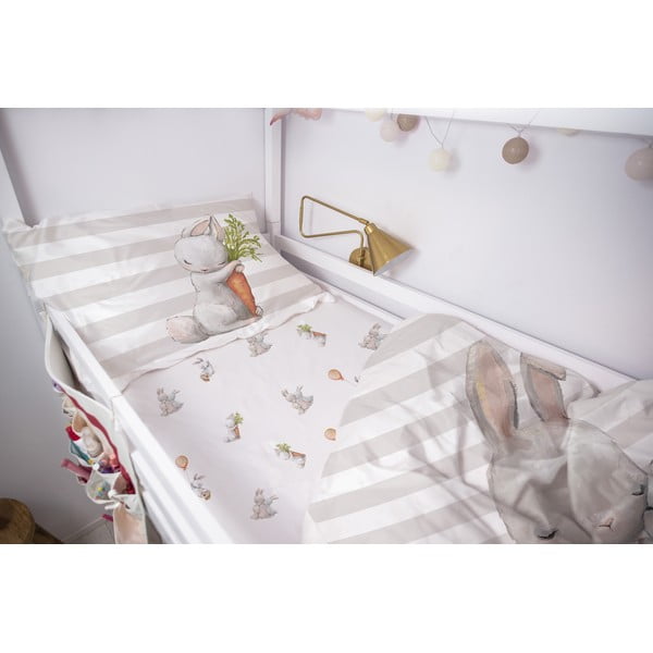 Bijela dječja plahta s gumom za dječji krevetić od pamučnog satena 60x120 cm Hugging Bunnies – Butter Kings-image-1