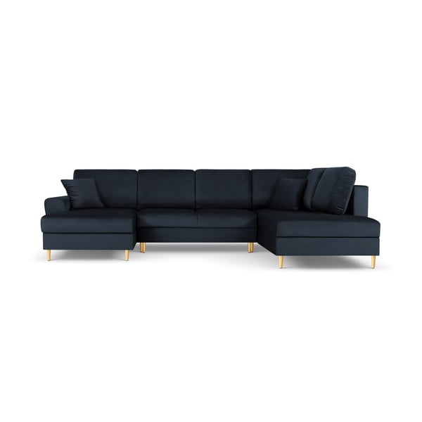 Tamno plava baršunasti sklopiva/s prostorom za odlaganje kutna garnitura (s desnim kutom/u obliku slova "U") Kyoto – Cosmopolitan Design