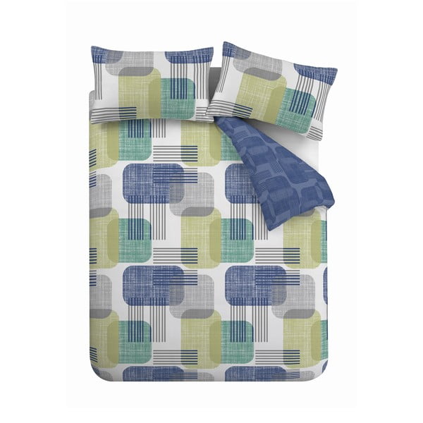Zeleno-plava posteljina za bračni krevet 200x200 cm Layered Geo - Catherine Lansfield