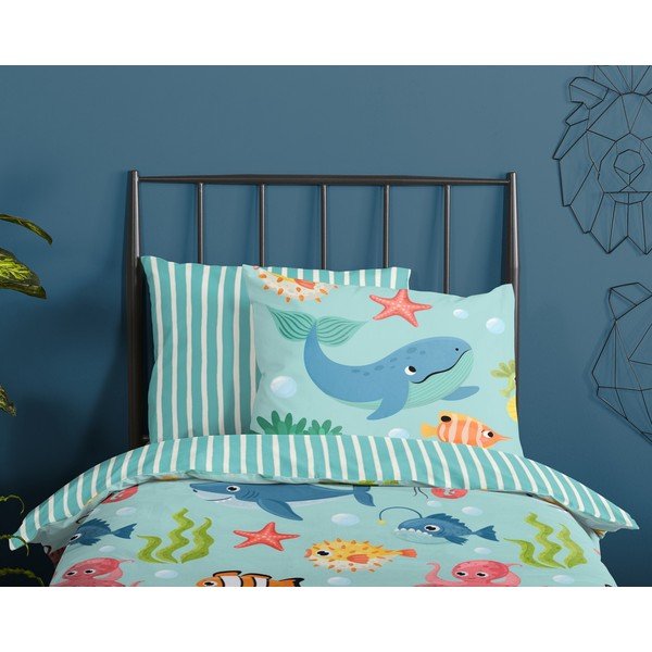 Plava pamučna dječja posteljina za krevet za jednu osobu 140x200 cm Ocean – Good Morning-image-2
