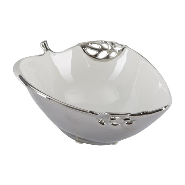 Bijelo-srebrna ukrasna keramička zdjela Mauro Ferretti Apple