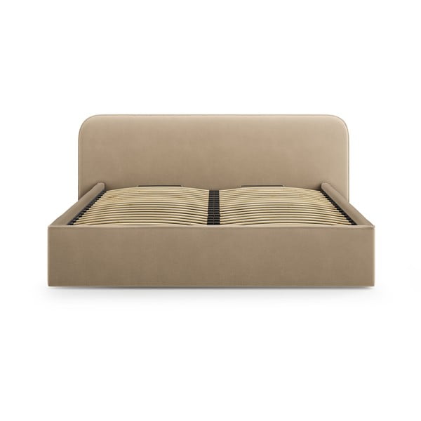 Smeđe-sivi tapecirani bračni krevet s prostorom za odlaganje s podnicom 140x200 cm Elizabeth – Micadoni -image-4