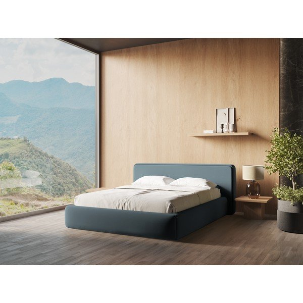 Plavi tapecirani bračni krevet s prostorom za odlaganje s podnicom 180x200 cm Kiana – Makamii-image-1
