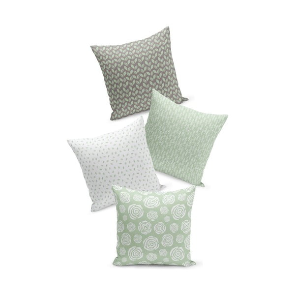 Set od 4 zeleno-bijele jastučnice Kate Louise Leaves, 45 x 45 cm